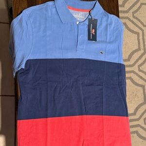 Vineyard Vines Blue and Coral Polo Shirt
